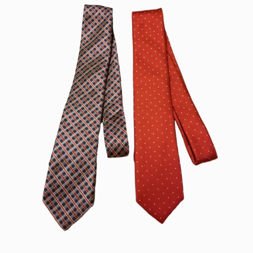 Nautica Mens Tie Lot of 2 Blue Red Plaid Polka Dot